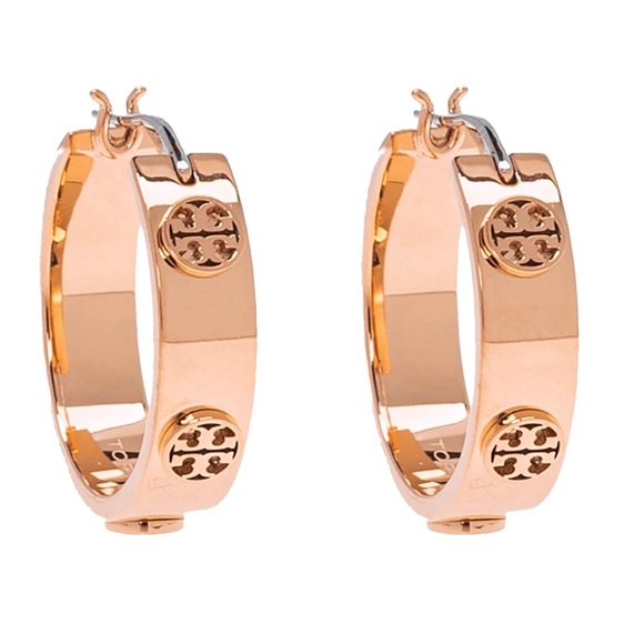 TORY BURCH • Rose Gold Miller Hoop Huggie Earrings - Picture 3 of 6